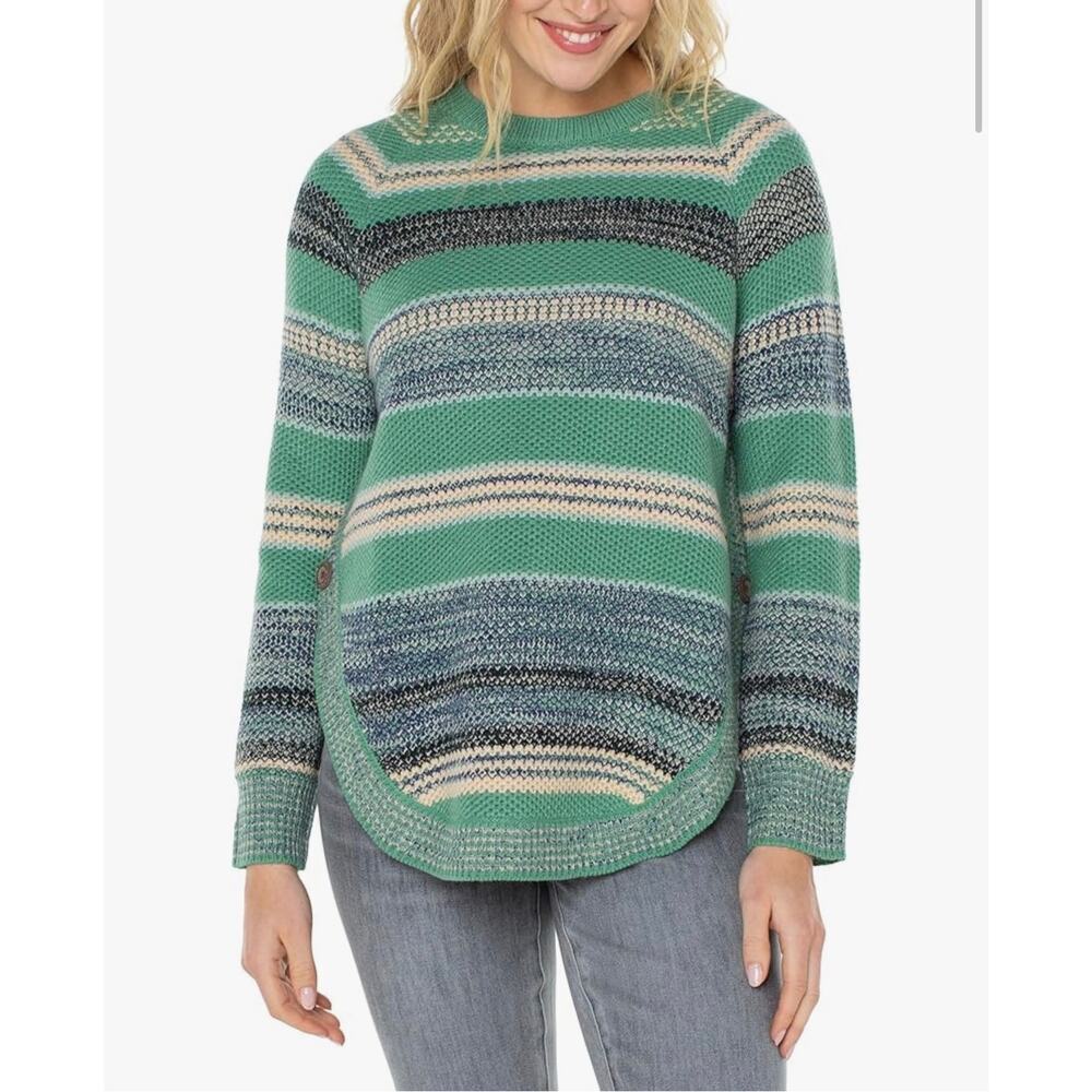Liverpool Los Angeles Women’s Emerald Multi Stripe Raglan Sweater Sz S Casual